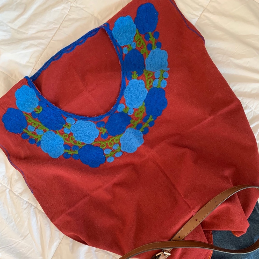 Hand made Mexican embroidered blouse
